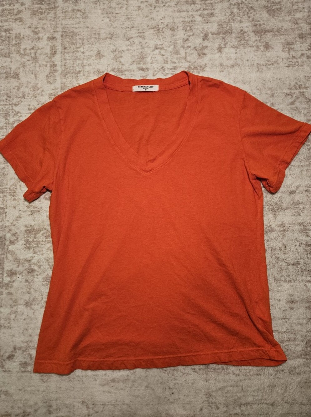 perfectwhitetee Women's V-Neck Short Sleeve Tee in Tomato